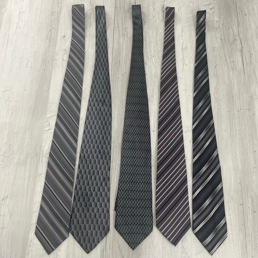 5pc Designer Silk Ties Pierre Cardin Ziggurat Mulberry Van Heusen Gray Black